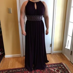 Flowy Beaded Purple Prom Dress